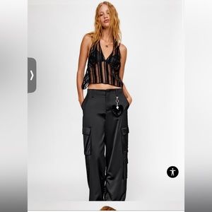 Zara satin effect cargo pants with cinch tie ankle